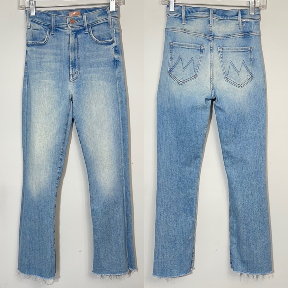 MOTHER The Hustler Ankle Fray Au Revoir Jeans 24 High Rise Light Wash Denim Boho - Picture 6 of 16